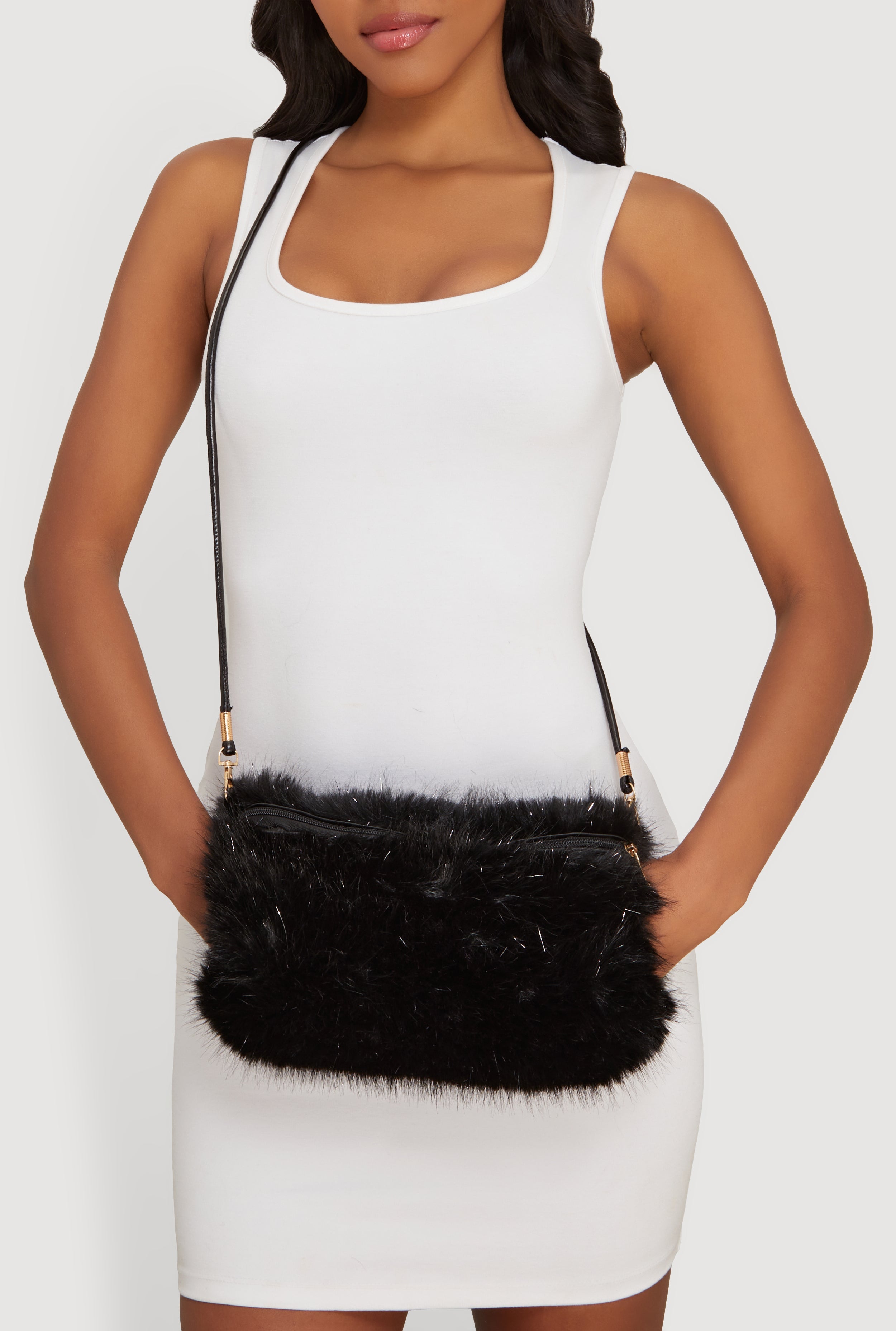 Lurex Faux Fur Convertible Muffler Clutch Bag