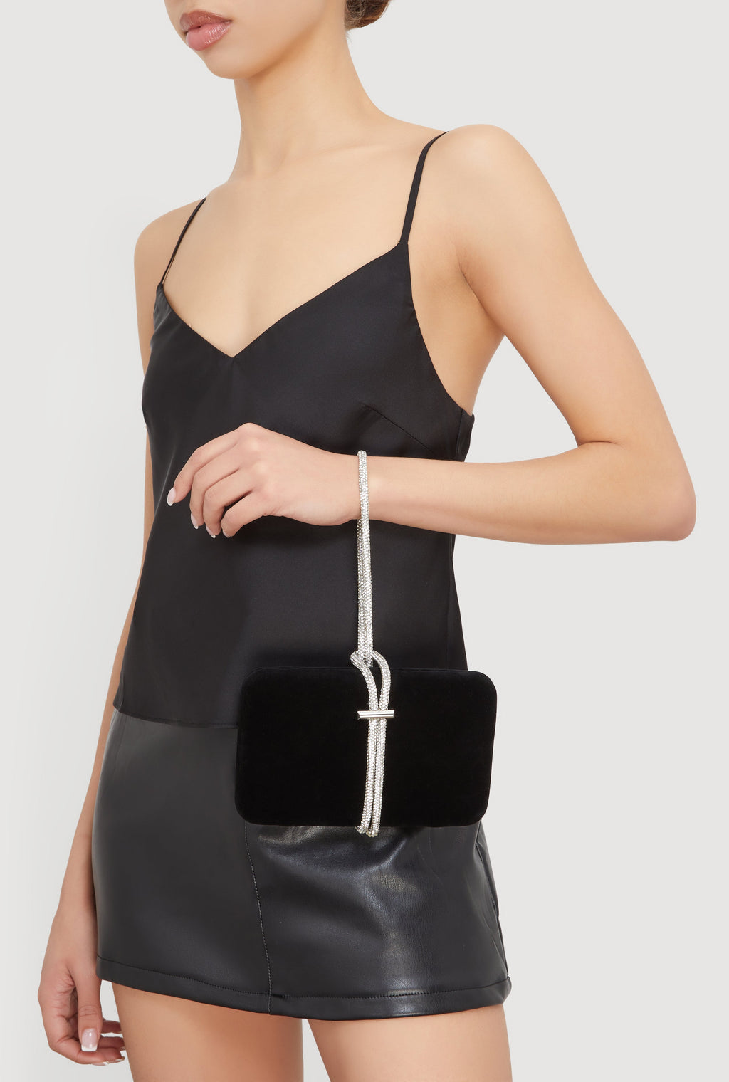 Encrusted Rhinestone Loop Strap Convertible Clutch