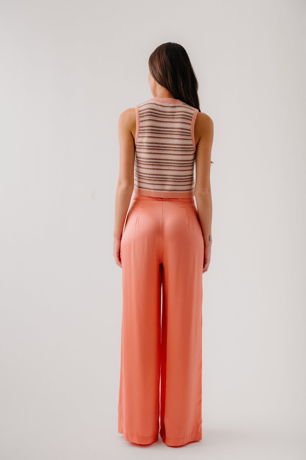 CALLIE STRIPED CASHMERE V-NECK TANK VEST | MELON