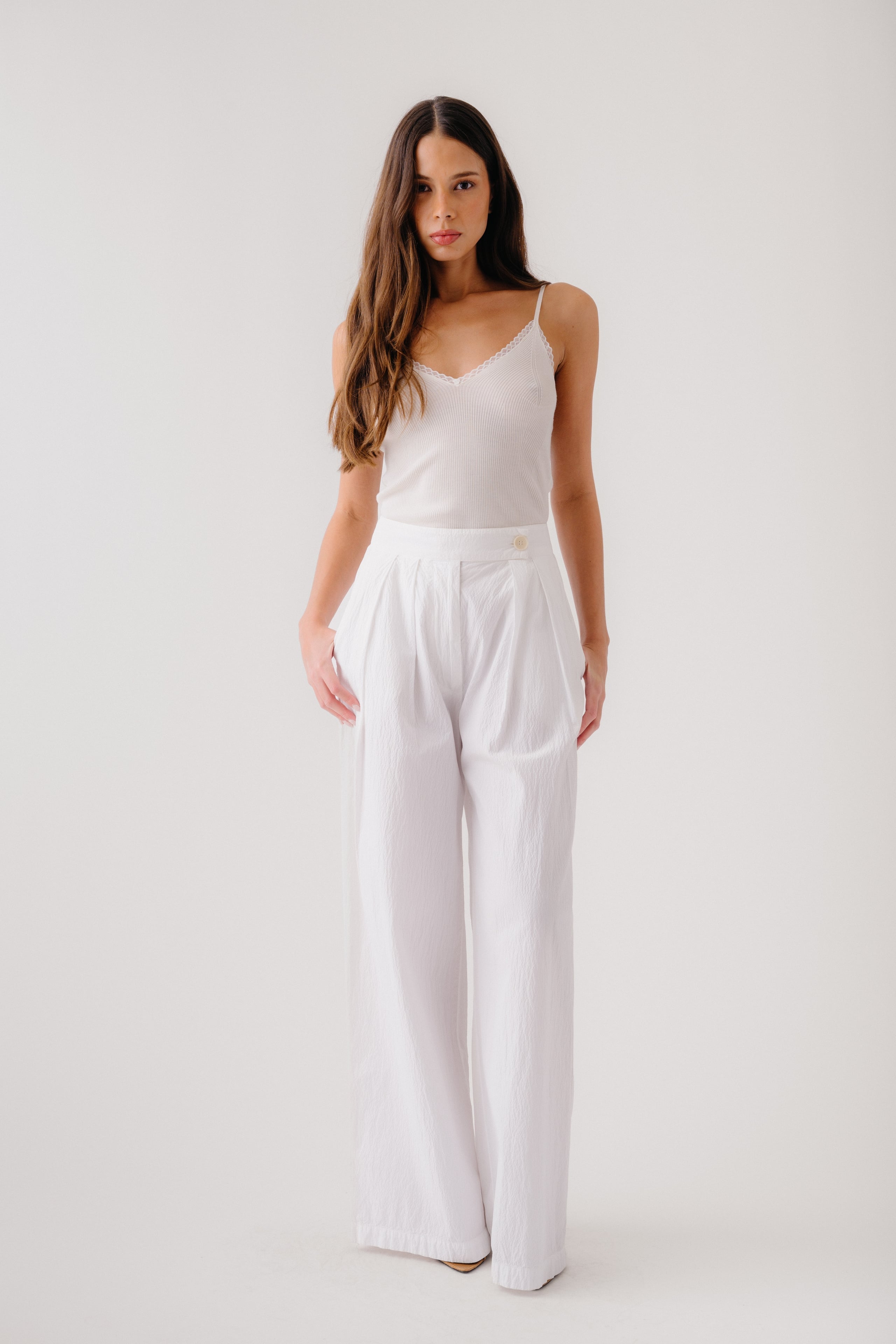 ADA V-NECK CAMI W/ LACE | GARDENIA