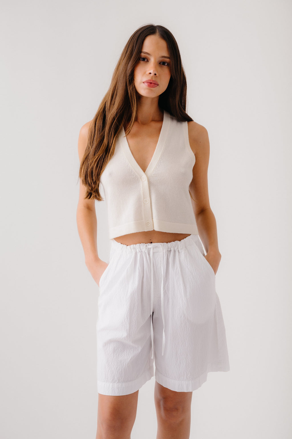 CALLIE V-NECK CASHMERE TANK VEST | GARDENIA