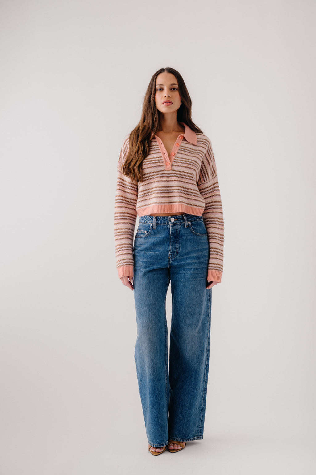 MADDIE CASHMERE CROPPED STRIPE POLO | MELON