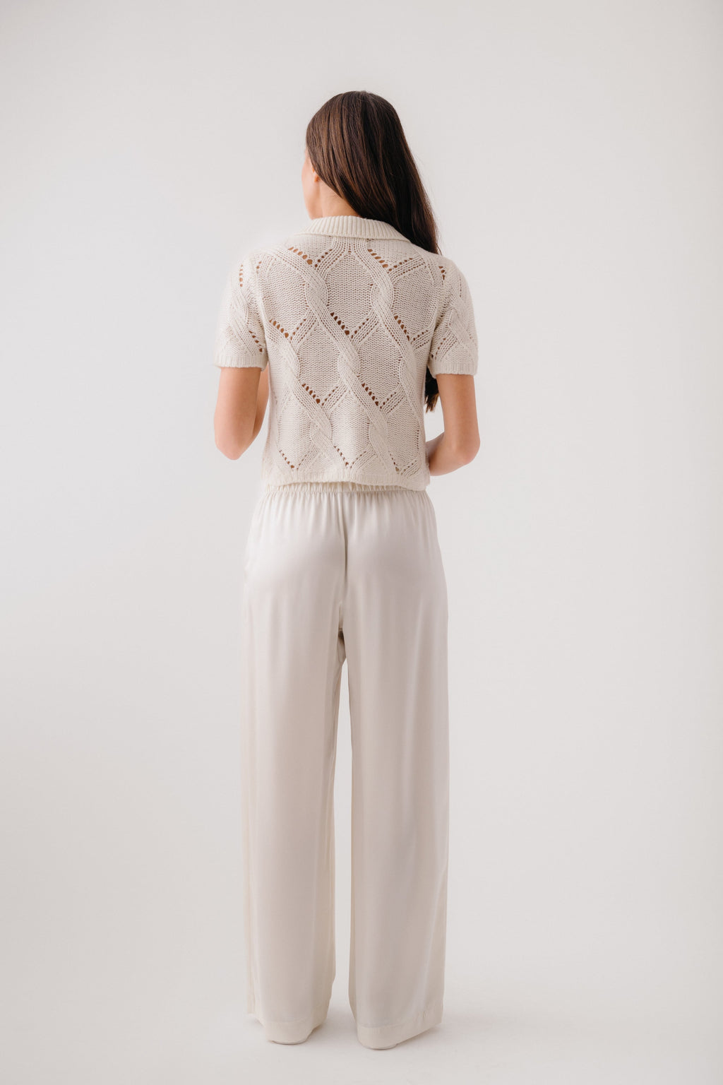 CADENCE SHRUNKEN CABLE CASHMERE POLO | GARDENIA