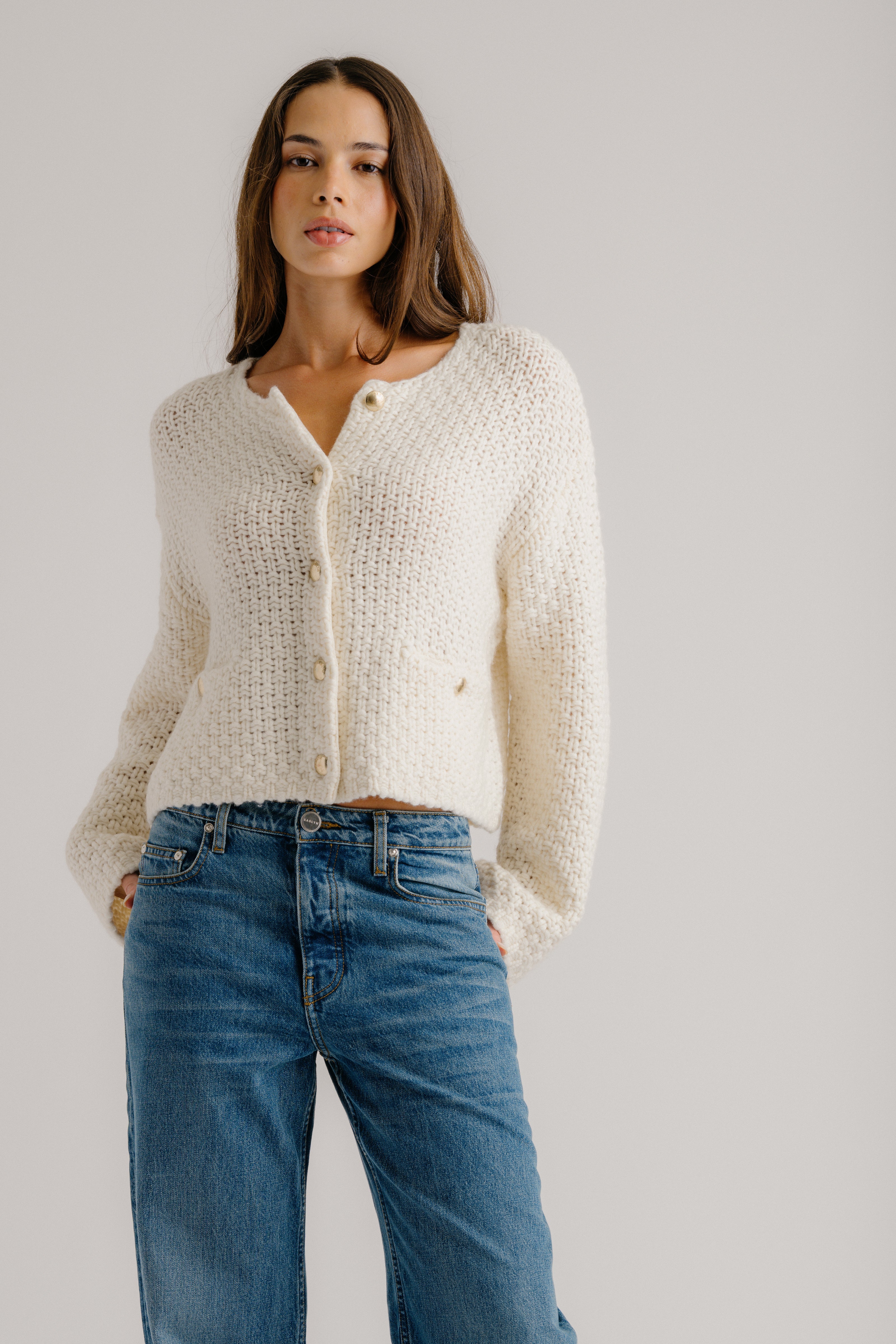 CHARLENE CROPPED WELT POCKET CASHMERE JACKET | GARDENIA