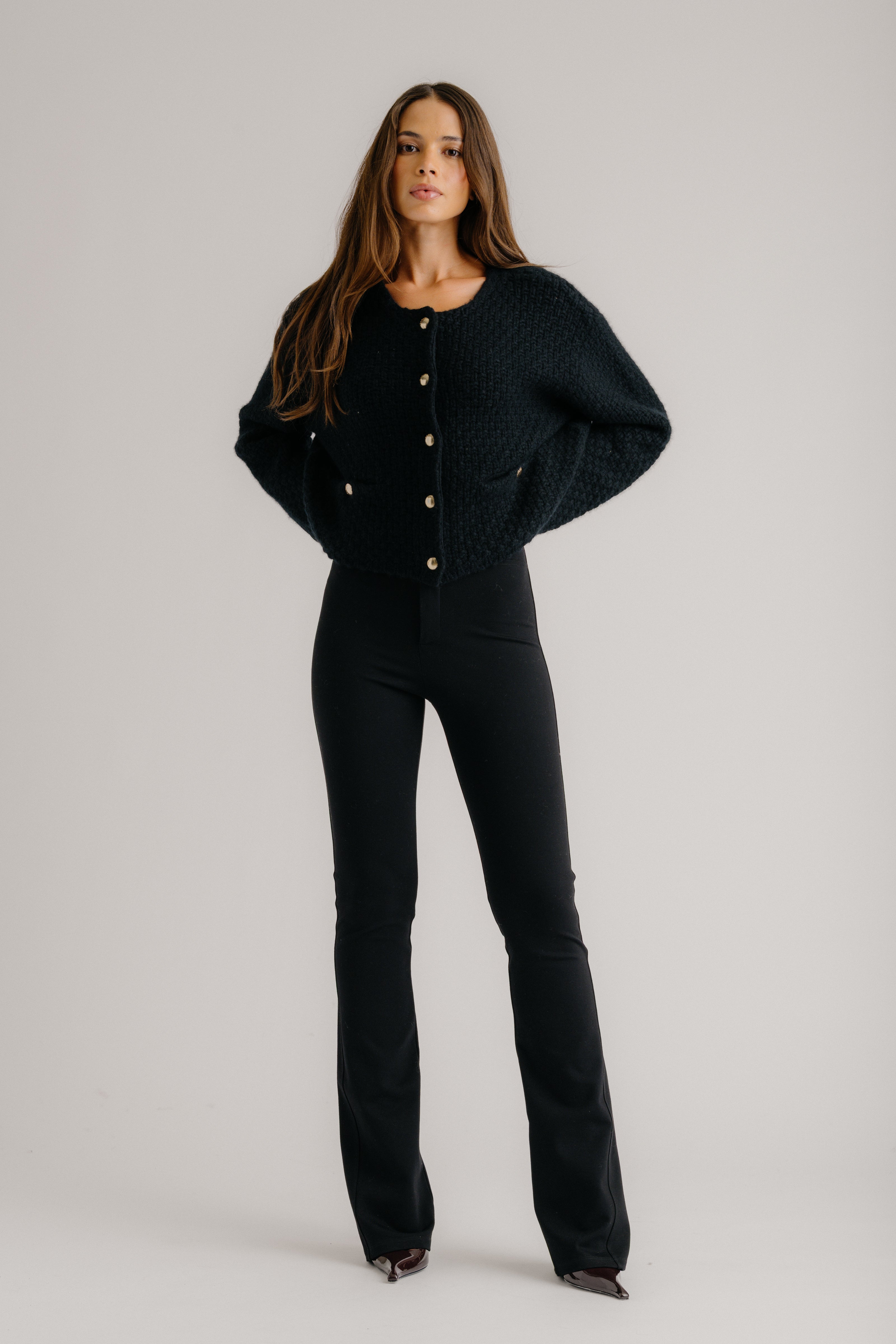 CHARLENE CROPPED WELT POCKET CASHMERE JACKET | BLACK
